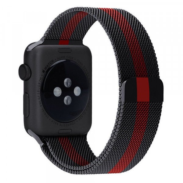 Wholesale Premium Color Stainless Steel Magnetic Milanese Loop Strap Wristband for Apple Watch Series Ultra/8/7/6/5/4/3/2/1/SE - 49MM/45MM/44MM/42MM (Black Red)